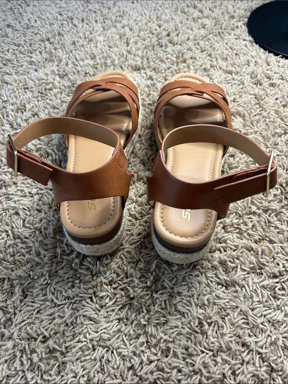 Soda Brown Ankle‑Strap Espadrille Platform Sandals